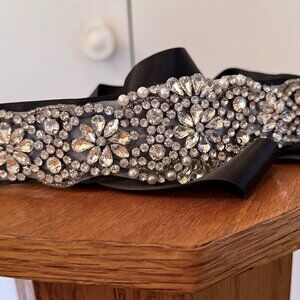 Long Black Satin Sparkly Sash
